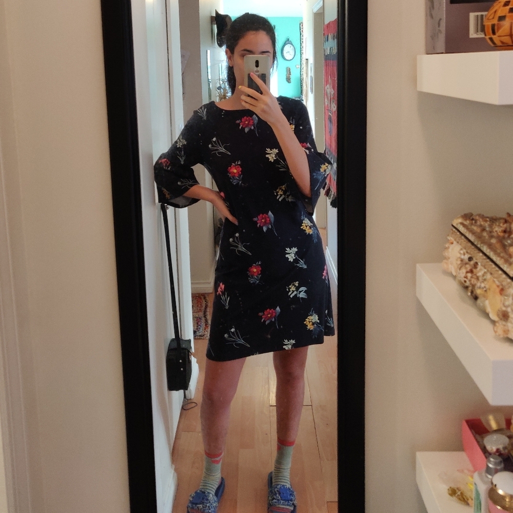Black Floral Printed Dress with Flutter Sleeves